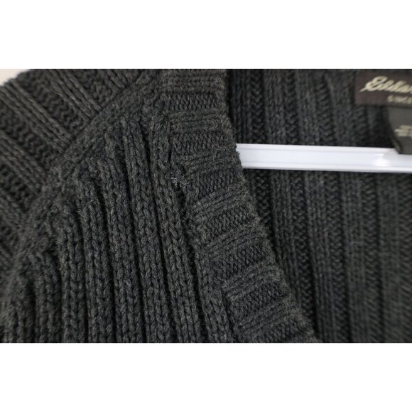 Vintage 90s Eddie Bauer Mens 3XLT Faded Heavy Cotton Ribbed Knit Sweater Gray - Picture 4 of 10